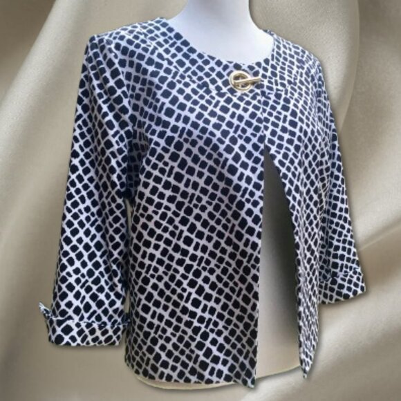 Charter Club Women’s Blazer Geometric Print Jacket 3/4 Sleeve Chic Layering (M) - Picture 1 of 11